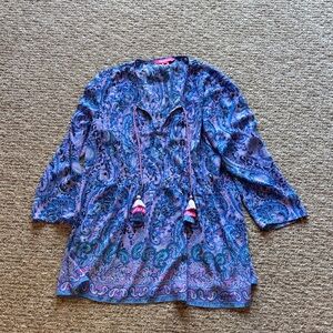 Lilly Pulitzer Purple Paisley Blouse with Pink Trim